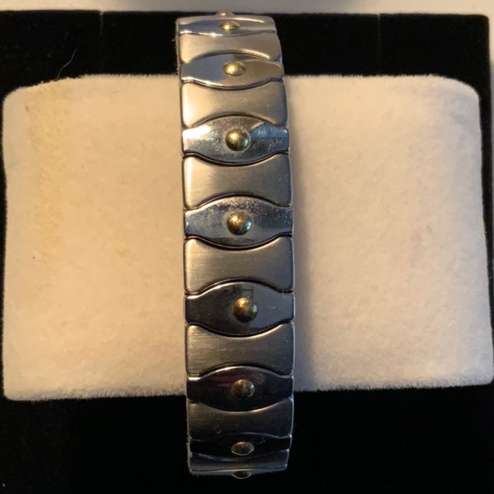 Vintage Milor Italy Stainless Steel & 18k Yellow Gold Stretch Flex Bracelet